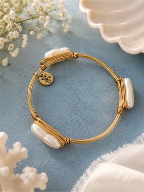 Faux Freshwater Pearl Wire Wrapped Bangle Bracelet